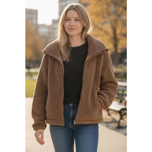 Lululemon Zip Up So Sherpa Jacket Chocolate Brown Drawstring Teddy  SIZE 8 #1094